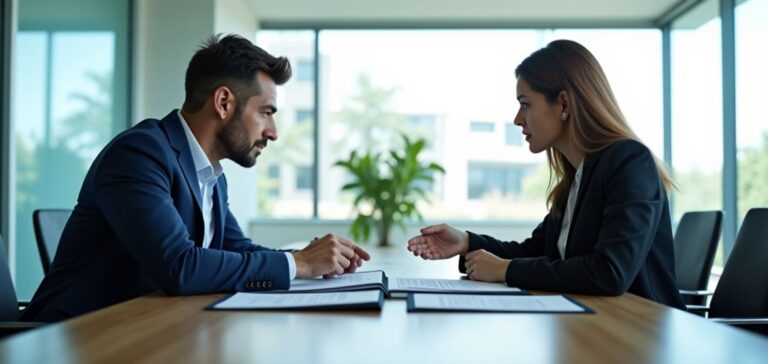 Man reviewing financial documents for a Finance Land Purchase with a professional from Top Notch Wealth Management.