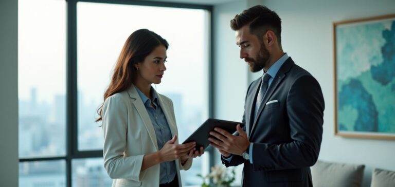 Business professional discussing a Financing Loan agreement with an advisor