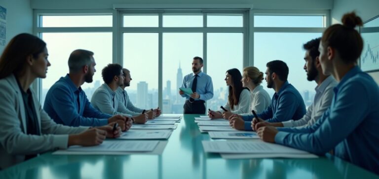 Business professionals discussing First Direct Loans and shaking hands on a deal, symbolizing partnership and growth.