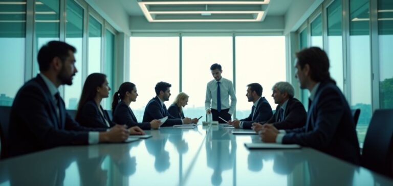 Illustration of growing stock chart and diverse business people for the Lisanti Small Cap Growth Fund.
